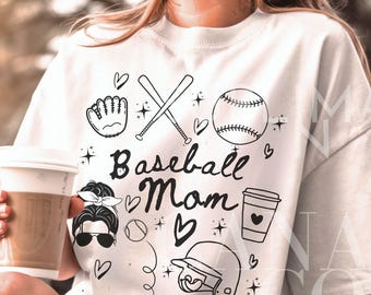 Baseball Mom PNG, Doodle Hand Drawn Baseball Png,Baseball Mama SVG,Instant Digital Download Only,Doodle Art Baseball Png,Baseball Mom Design