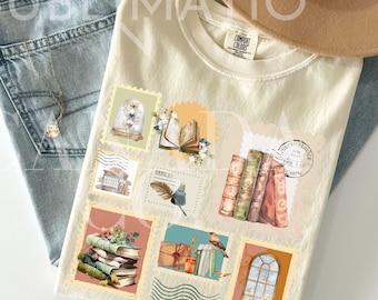 Book Lover Stamp Shirt Design Svg Clipart Trendy Book Shirts png Stamp Bookish Svg, Cute Stamp Design Download for Librarians, Book Lovers