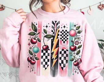 Retro Cherry Png, Cherry Svg,Lightning Cherry Clipart, Cherry Tshirt Sublimation, Cherry Shirts, Summer Retro Fruit Png Design Download Only