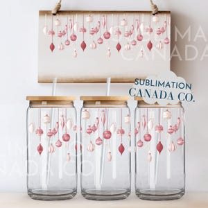 Rosa Weihnachtsglasdose UV DTF, 16 Oz Libbey Wrap Weihnachtsverzierung Kokette Sublimationsbecher Download PNG Digital Nur Weihnachten Uv Dtf