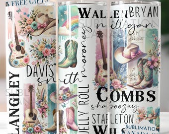 Country Music Singers 20 Oz Tumbler Wrap,20 Oz Wrap Country Stars png Coquette Guitar Sublimation Tumbler Download PNG Instant DIGITAL ONLY