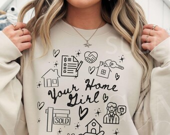Vastgoed PNG, doodle handgetekende huismeisje Svg, makelaar SVG, alleen instant digitale download, doodle kunst makelaar png, Your Home Girl