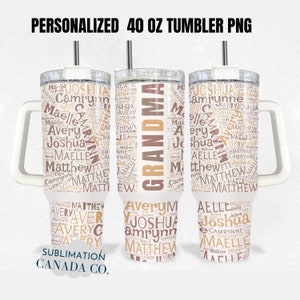 Copo personalizado da vovó 40 onças PNG Nomes dos netos Design de sublimação Download digital png Instant Grandma Tumbler Download SOMENTE DIGITAL