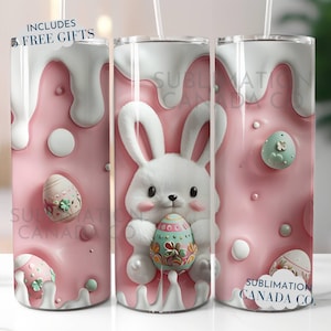 Emballage pour gobelet gonflé 3D Lapin de Pâques Png, emballage pour gobelet 20 oz oeufs de Pâques, emballage pour gobelet 20 oz 20 oz Lapin de Pâques rose pour sublimation téléchargement