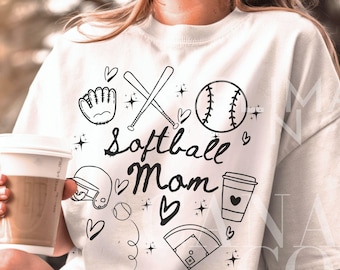 Softball Mom PNG, Doodle Hand gezeichnet Softball Png, Softball Mama SVG, sofortiger digitaler Download nur, Doodle Art Softball Png, Softball Mom Design