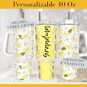 Personalizable Grandma 40 Oz Tumbler Wrap, 40 Oz Wrap Summer Tumbler Wrap,Lemon Sublimation Design Digital Download PNG Instant DIGITAL ONLY