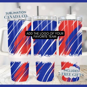 Benutzerdefinierte Sportteam 40 Oz Tumbler Wrap, roter und blauer Fußball, Logo Sublimationsbecher Buffalo Football League Farben Sofort NUR DIGITAL