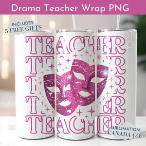 Png involucro per insegnante di teatro 20 Oz Png involucro per insegnante di teatro Maschere per commedia e tragedia 20 Oz involucro per bicchiere per insegnante Design digitale Solo download