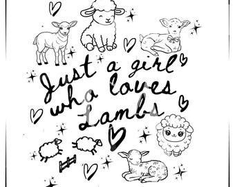 Lamb Farmer PNG, Doodle Hand Drawn Lambs Svg, Farm Girl SVG, Instant Digital Download Only,Doodle Art Sheep Png,Just a Girl Who Loves Design