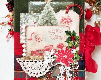 Handmade Christmas Junk Journal A5, Vintage Santa & Nutcracker, Holiday memory book, Cozy December Daily Gift