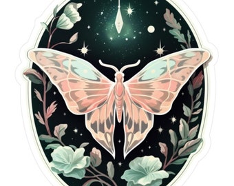 Cottagecore Moth Sticker I Moon Moth Sticker | Nighttime Glow | Vinyl Decal | Nature I Dark I Cute | Laptop Decal I Thermos Decal