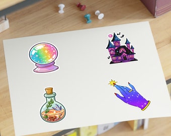 Kawaii Witchy Sticker Sheet I Magic Hand Sticker I Rainbow Crystal Ball Sticker I Potion Bottle Sticker I Haunted House Sticker
