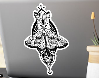 Tattoo Style Butterfly and FlowerSticker I Black Waterproof Vinyl Sticker I Laptop Decal I Water Bottle Decal