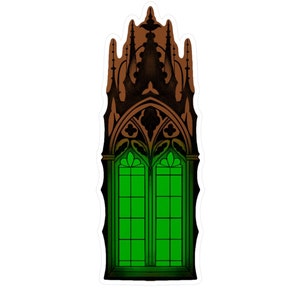 Green Gothic Window Sticker I Glowing Window I Hand Drawn I Goth I Vintage I Spooky I Gothic Cathedral I Water Bottle Decal I Laptop Decal