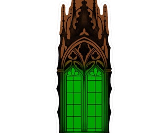 Green Gothic Window Sticker I Glowing Window I Hand Drawn I Goth I Vintage I Spooky I Gothic Cathedral I Water Bottle Decal I Laptop Decal