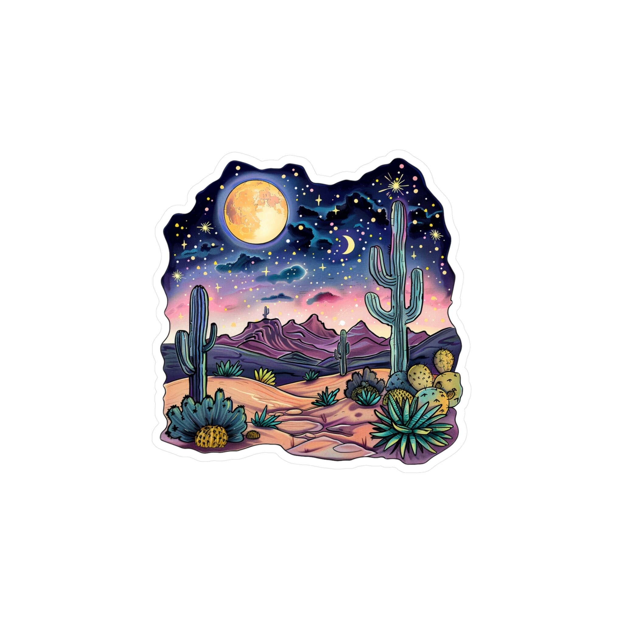 Swothwest Sticker Watercolor Desert Sticker I Moonrise I Southwest Sticker I Cactus I ...