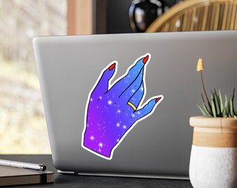 Galaxy Hand Sticker I Water Bottle Sticker I Laptop Sticker I Red Nails I Mystical