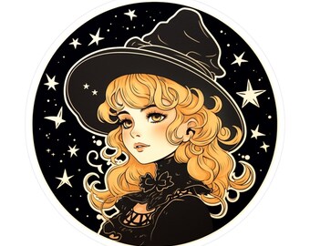 Cute Vintage Witch I Spooky Sticker I Halloween Sticker I Laptop Decal I Water Bottle Decal