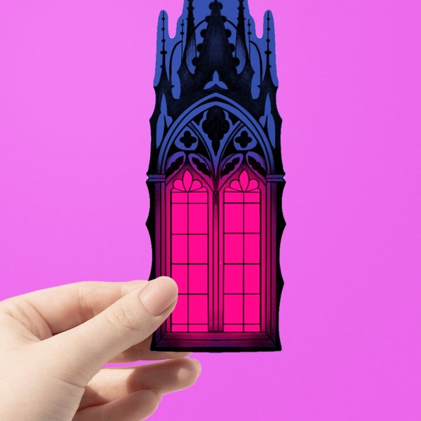 Pink Gothic Cathedral Sticker I Glowing Window I Hand Drawn I Goth I Vintage Architecture  I Water Bottle Decal I Laptop Decal