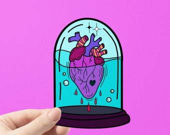 Colorful Heart Bell Jar Sticker I Cloche I Anatomical Heart I Laptop Sticker I Waterbottle Sticker