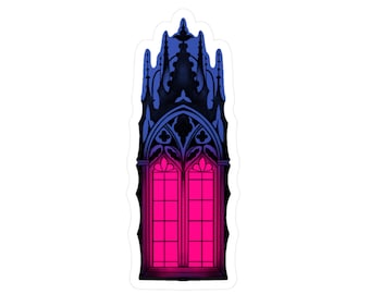 Pink Gothic Window Sticker I Glowing Window I Hand Drawn I Goth I Vintage I Spooky I Gothic Cathedral I Water Bottle Decal I Laptop Decal
