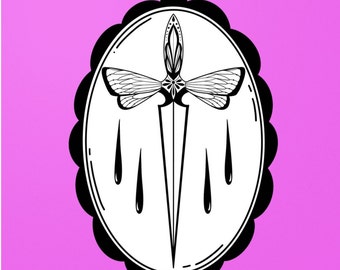Framed Fairy Dagger Sticker I Knife Sticker I Gothic Blade I Tattoo Art I Water Bottle Decal I Laptop Decal I Waterproof Sticker