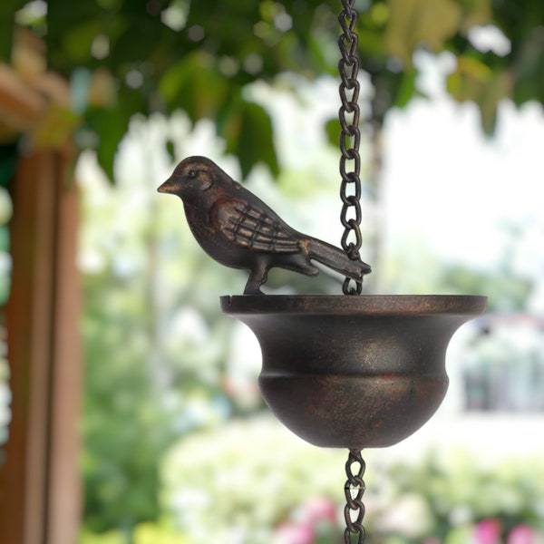 Chaîne de pluie colibri, chaîne à vent en métal, décoration de jardin rustique, cadeau pour jardiniers, cadeau pour maman