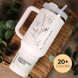 Personalized Stanley Cup, Custom Engraved Tumblers, Birth Month Flower, Custom Logo Tumbler, Gifts for Her, 30oz 40oz Quencher