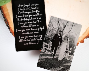 Inserto per portafoglio con foto incisa, messaggio d'amore personalizzato in metallo, regalo di anniversario personalizzato per lui, regali per il marito