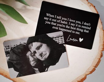 Metal Wallet Insert Gift for Him, Personalized Picture Wallet Card, Gifts for Husband or Boyfriend, Custom Anniversary Gift, Love Note Card