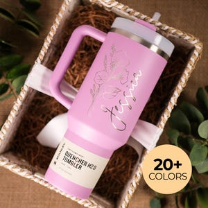 Personalized Stanley 40oz Cup, Custom Engraved Tumblers, Birth Month Flower, Custom Logo Tumbler, Gifts for Her