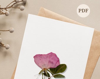 Printable French Rose Foldable Greeting Card - Pressed Flower Card - Nature Gifts - PDF Flower Stationary - DIY Heartfelt Gifting For Mom