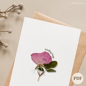 PDF "Sending Hugs" French Rose Foldable Card - Pressed Flower Card - Printable Flower Stationary - DIY Botanical Greeting Card