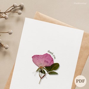PDF "Thank You" French Rose Foldable Card - Pressed Flower Card - Printable Flower Stationary  - DIY Nature Gifts - Heartfelt Gifting