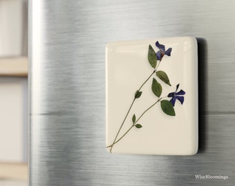 Morning Glory Porcelain Magnet - Pressed Flower Art - Botanical Decor - 2" Floral Fridge Magnets - Nature Gifts For Her - Purple Flowers