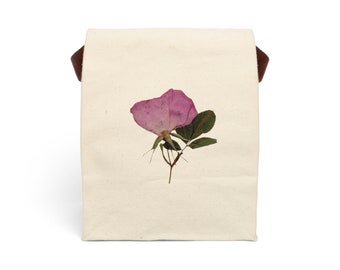 Borsa per il pranzo in tela di rose francesi pressate, 100% cotone, scatola per il pranzo botanica, arte floreale pressata, fiori di campo essiccati, accessori floreali