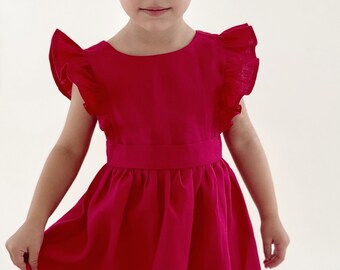 Girl Linen Ruffle Dress: Toddler Wedding Guest Outfit