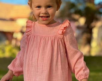 Toddler Muslin Dress: Boho Ruffle Long Sleeve Cotton Gauze