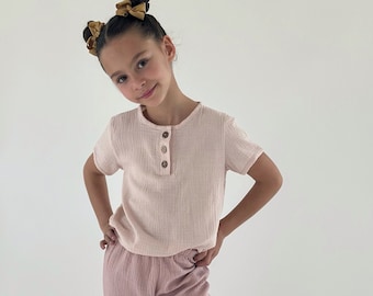 Handmade Girls Muslin Outfit: Summer Top and Pants Set