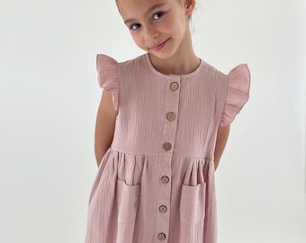 Handmade Muslin Girls Dress: Ruffle Sleeve Cotton Sundress