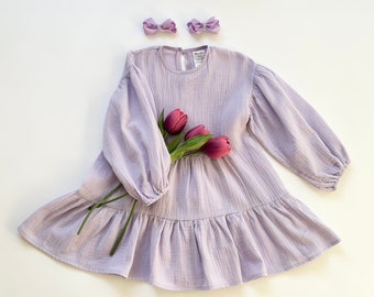 Girls Muslin Dress: Puff Sleeve Gauze Dress, Boho Style.