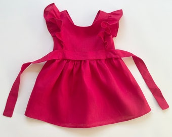 Ruffled Linen Flower Girl Dress: V Back Toddler Summer Dress