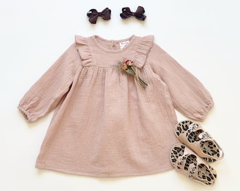 Toddler Muslin Dress: Boho Ruffle Long Sleeve Cotton Gauze