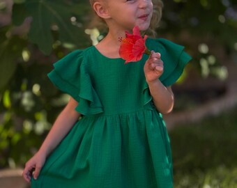 Girls Muslin Summer Dress: Butterfly Sleeve Cotton Sundress