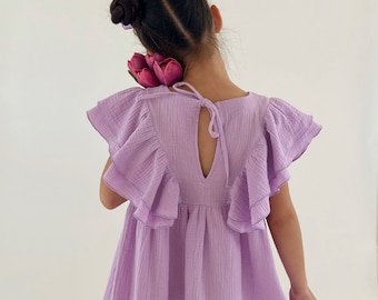 Girls Muslin Dress: Flutter Sleeve Boho Sundress