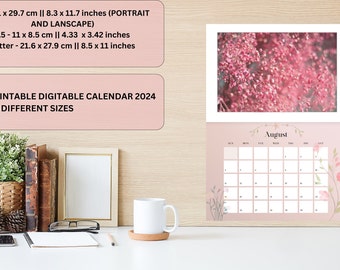 2024 Calendar 2024 Monthly Planner Landscape Elegant Monthly Calendar Sunday & Monday Start 2024 A4 Letter Size Wall Calendar PRINTABLE PDF