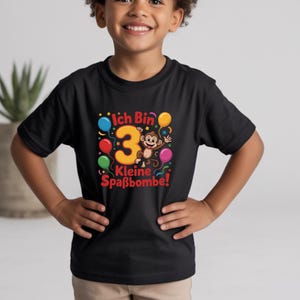 Ich bin 3 T-Shirt Kinder | Kleine Spaßbombe Geburtstagsshirt | 3. Geburtstag Junge Mädchen | Affe Tiermotiv Kinder T-Shirt