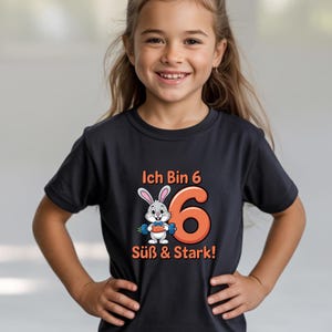 Ich bin 6 Camiseta Geburtstag Kinder / Süß & Stark Hase Shirt / 6. Geburtstag Geschenk Junge Mädchen / Tier Cartoon Motiv Kindergeburtstag