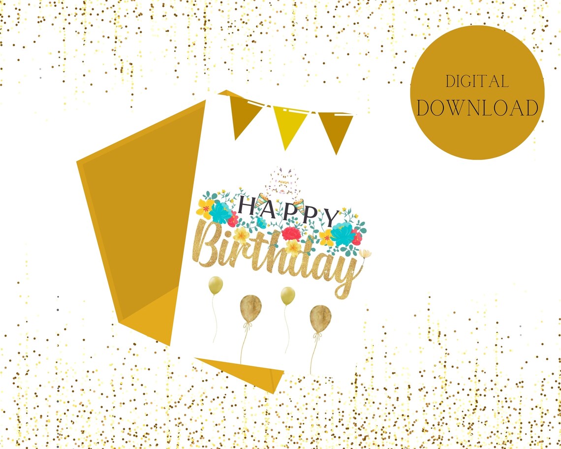 Happy Golden Birthday Card, Digital Download, Birthday Card, Happy ...