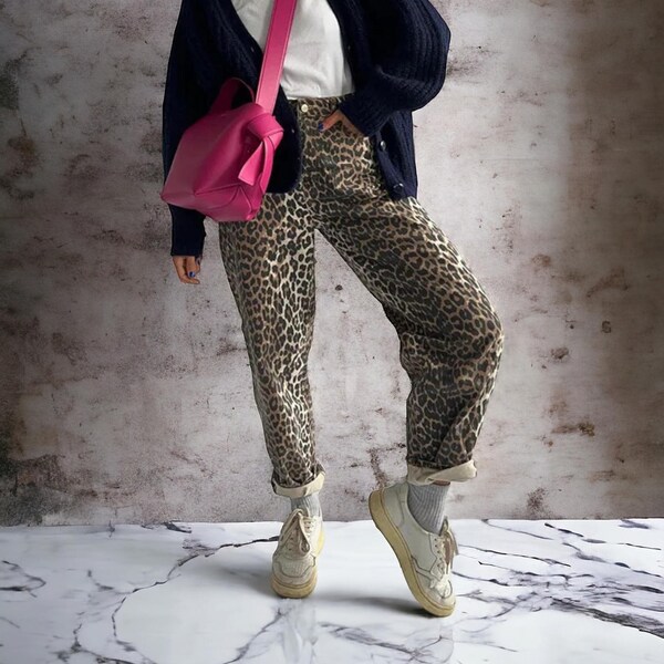 Tan Leopard Jeans Women Denim Pants, Male Oversize Wide Leg Trousers, Streetwear Pants, Cargo Pants, Y2K Pants, Harajuku Trousers, Leopards.